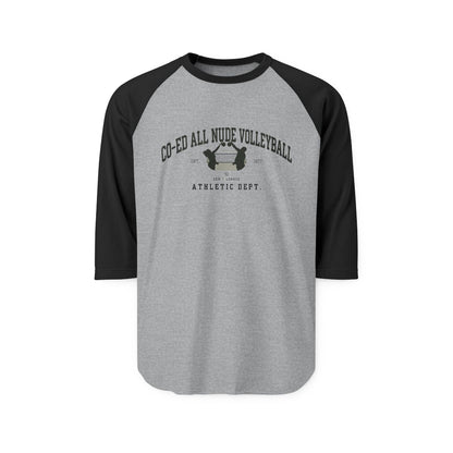 "Co-Ed All Nude Volleyball” Raglan Athletic Tee