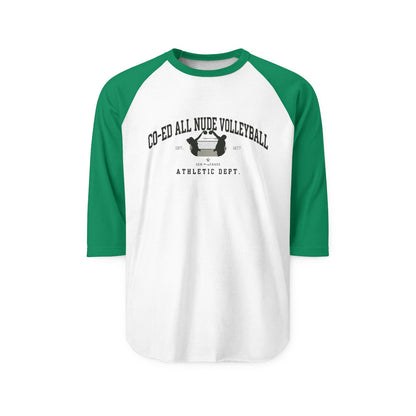 "Co-Ed All Nude Volleyball” Raglan Athletic Tee