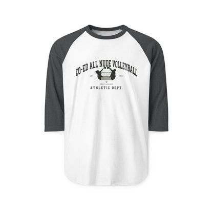 "Co-Ed All Nude Volleyball” Raglan Athletic Tee