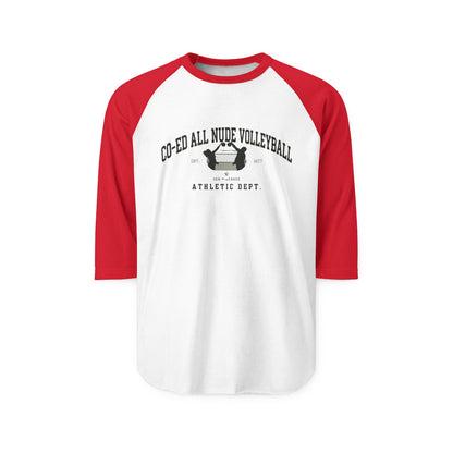 "Co-Ed All Nude Volleyball” Raglan Athletic Tee
