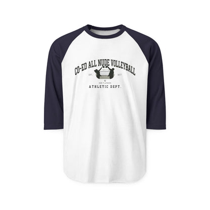 "Co-Ed All Nude Volleyball” Raglan Athletic Tee