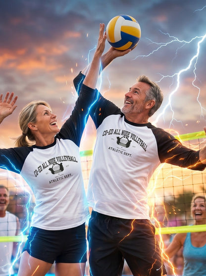 "Co-Ed All Nude Volleyball” Raglan Athletic Tee